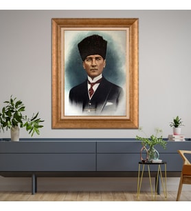 Altın Varaklı Çerçeveli Paspartulu Atatürk Tablo TR0984 (Gold)