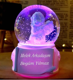 Kişiye Özel Arkadaşa Hediye Beyaz Melek Işıklı Kar Küresi