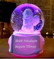 Kişiye Özel Arkadaşa Hediye Beyaz Melek Işıklı Kar Küresi