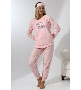 Fawn 5010 Peluş Welsoft Polar Kışlık Yumoş Kadın Pijama Takımı (Toz Pembe)