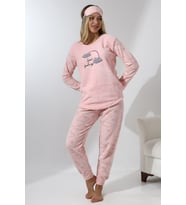 Fawn 5010 Peluş Welsoft Polar Kışlık Yumoş Kadın Pijama Takımı (Toz Pembe)