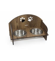 Ahşap Kedi Köpek Mama Kabı  Yükseltilmiş Stand  Çift Hazneli  Kaymaz Taban  Paslanmaz Çelik Mama ve Su Kabı