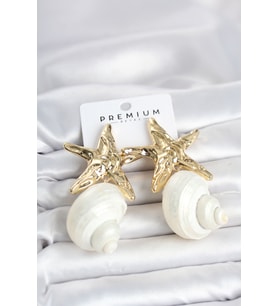 Doğal Deniz Kabuğu ve Gold Renk Yıldız Model Kadın Küpe TJ-BKP11793