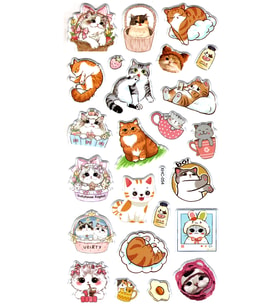 Sticker Kabartmalı Stiker Çıkartma Etiket (XHC054)-18x9 cm- Komik Kediler
