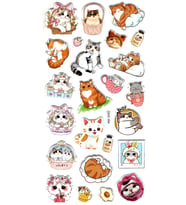 Sticker Kabartmalı Stiker Çıkartma Etiket (XHC054)-18x9 cm- Komik Kediler