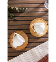 Porsima 101964 Bambu Tabaklı Porselen 6 Kişilik Fincanı Takımı-90 mL
