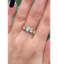 Mineli Pembe-Mint Yeşili Yıldızlı Ayarlanabilir Altın Yüzük