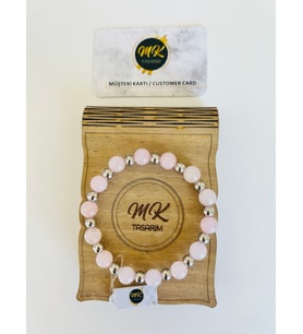 MK TASARIM GERÇEK PEMBE KUVARS TAŞI BİLEKLİK MK.016.002
