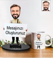 Kişiye Özel Mesajlı  Karikatür Biblo Ve Kupa Hediye Seti 186