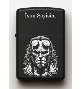 Hell Boy Desenli Kişiye Özel İsimli Siyah Benzinli Metal Çakmak