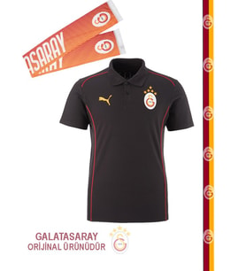 Galatasaray Orijinal Puma A Takım 5 Yıldız Polo T-Shirt Şal Atkı Hediyeli (Siyah)