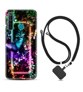 Realme 5i 5 Pro 6i 7 Pro 8 Kılıf Boyun Askılı Silikon Butterfly Neon 1684