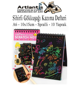 Sihirli Gökkuşağı Kazıma Defteri A6 10x15 cm 1 Paket 10 Sayfa Scratch Note Spralli Siyah Sihirli Resim Defteri