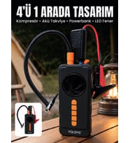 4'ü 1 Arada Akü Takviye Cihazı Dijital Lastik Şişirme Kompresörü 10000mAh Powerbank ve LED Fener