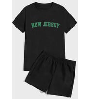 New Jersey Baskı Şort Takım (Siyah)