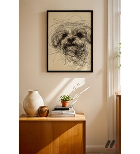 Köpek Çizgi Portresi, Siyah Çerçeveli Duvar Tablosu - Modern Ev Dekorasyonu