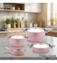 ARZU ÇELİK 7 Parça Granit Set Çelik Kapak - Pembe