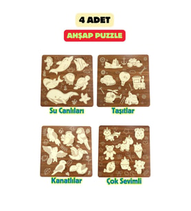 Çocuk Puzzle (Yapboz) Birinci Sınıf Ahşap 4 Parça Eğitici Öğretici Eğlenceli Set
