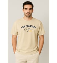 Erkek - Kadın %100 Pamuk San Francisco Baskılı Yarım Kollu Bisiklet Yaka T-Shirt (Bej)
