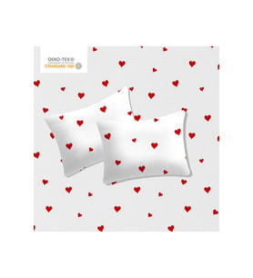 %100 Pamuklu Kırmızı Kalp Desenli Bebek Yastık Kılıfı 35x45 ( 2 Adet )