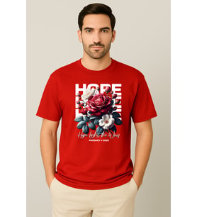 Erkek - Kadın %100 Pamuk Hope Gül Desenli Baskılı Yarım Kollu Bisiklet Yaka T-Shirt