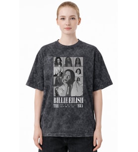 Tasarım Billie Eilish Şarkıcı Baskılı Unisex Oversize Eskitme Yıkamalı Tişört