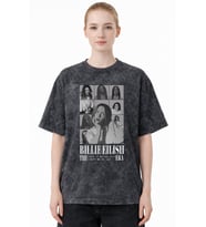 Tasarım Billie Eilish Şarkıcı Baskılı Unisex Oversize Eskitme Yıkamalı Tişört