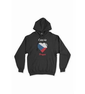 Prag Çekya Bayraklı Kalpli Siyah Sweatshirt Hoodie