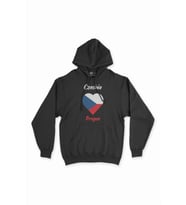 Prag Çekya Bayraklı Kalpli Siyah Sweatshirt Hoodie