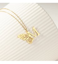 Kişiye Özel 925 Ayar Gümüş Tasarım Kelebek Detaylı Harf Kolye (Gold)