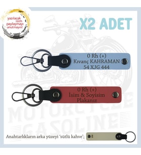 Yol Arkadaşları İçin, İsim Plaka ve 0+ Kan Grubu Kişiye Özel x2 Anahtarlık Set, Nar Çiçeği-Mavi-SK (Çok Renkli)