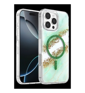 Onegif Apple İphone 16 Pro Max Lotus Simli Magsafe Kapak - Yeşil