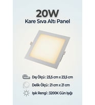 20W Kare Sıva Altı LED Panel Armatür 3200K Gün Işığı – 23,5x23,5 cm 21x21 cm Delik Ölçüsü