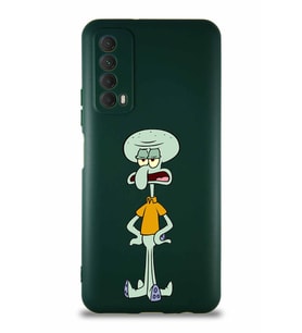 Huawei Y7A Soft Premier Kapak Squidward Dokunaç Tasarımlı Silikon Kılıf - Yeşil (Şeffaf)