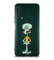 Huawei Y7A Soft Premier Kapak Squidward Dokunaç Tasarımlı Silikon Kılıf - Yeşil (Şeffaf)