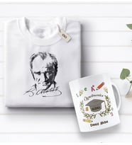 BK Gift Kişiye Özel Öğretmenler Günü Tasarımlı Kupa Bardak ve Atatürk Baskılı Tişört Hediye Seti- 2-17, Öğretmene Hediye, Öğretmenler Günü, 100. Yıl Hediyesi