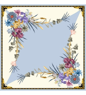 Çiçekli Desen Black Seri Twill Eşarp Eşarp Askısı ile Birlikte 90x90 cm Lila-90x