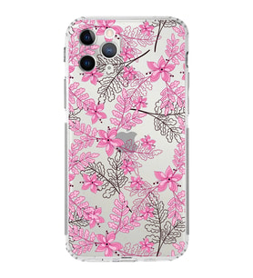 Apple iPhone 11 ProKamera Korumalı Tıpalı Kapak Floral Pembe Tasarımlı Şeffaf Kılıf