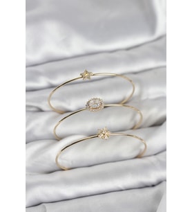 Zirkon Taşlı Gold Renk Tek Taş Model 3'lü Kadın Bileklik Kombini 5886 - GLST3293-7354