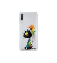 Samsung Galaxy A70S ile Uyumlu Splash Kedi Tasarımlı Şeffaf Silikon Kılıf