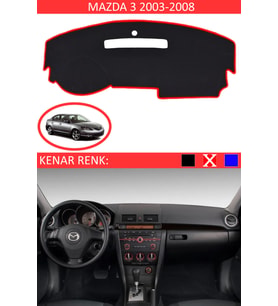 Mazda 3 2003-2008 İçin Uygun Torpido Koruma Halısı Siyah Kenar Renk Kırmızı