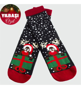 Geyik Model Yılbaşı Penye Çorap (Lacivert)