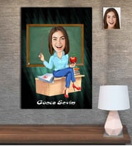 Kişiye Özel Karikatür Baskılı Ahşap Tablo Öğretmen Kadın-18 30x40