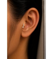 Sertifikalı 316L Çelik Taşlı Şimşek Figürlü İnci Detaylı Premium Altın Kaplama Tragus ve Helix Piercing
