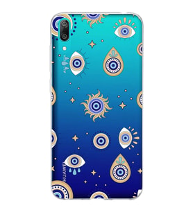 PrintiFy Huawei Y7 Pro 2019 ile Uyumlu 1mm Slim Fit Nazar Boncuğu 5 Baskılı Şeffaf  Kılıf