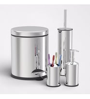 SAS Krom 4 Lü Set Çöp Kovası Wc Klozet Fırça Sabunluk Diş Fırçalık Seti 3lt.