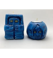 Eril Dişil Gökyüzü ikili Mumluk Set - tealight mum hediyeli (Mavi)