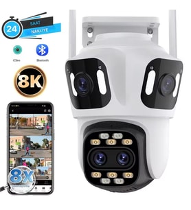8K 16MP 8X Zoom Dış Mekan Kablosuz 360 IP Kamera PTZ 3 Kameralı Dört Lensli Wi-Fi Kamera CMR60
