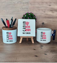 Öğretmene Hediye Canım Öğretmenim Hediye Sepeti Kupa Bardak T Kulplu, Kalemlik ve Dekoratif Taş Öğretmenler Günü Hediyesi (Model 2)
