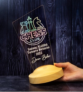 Satranç Turnuvası Kupa Ödül Hediyesi, Satranç Öğretmenine Hediye Led Lamba, Satranç Temalı Hediyelik, Chess Renkli Masa Lambası